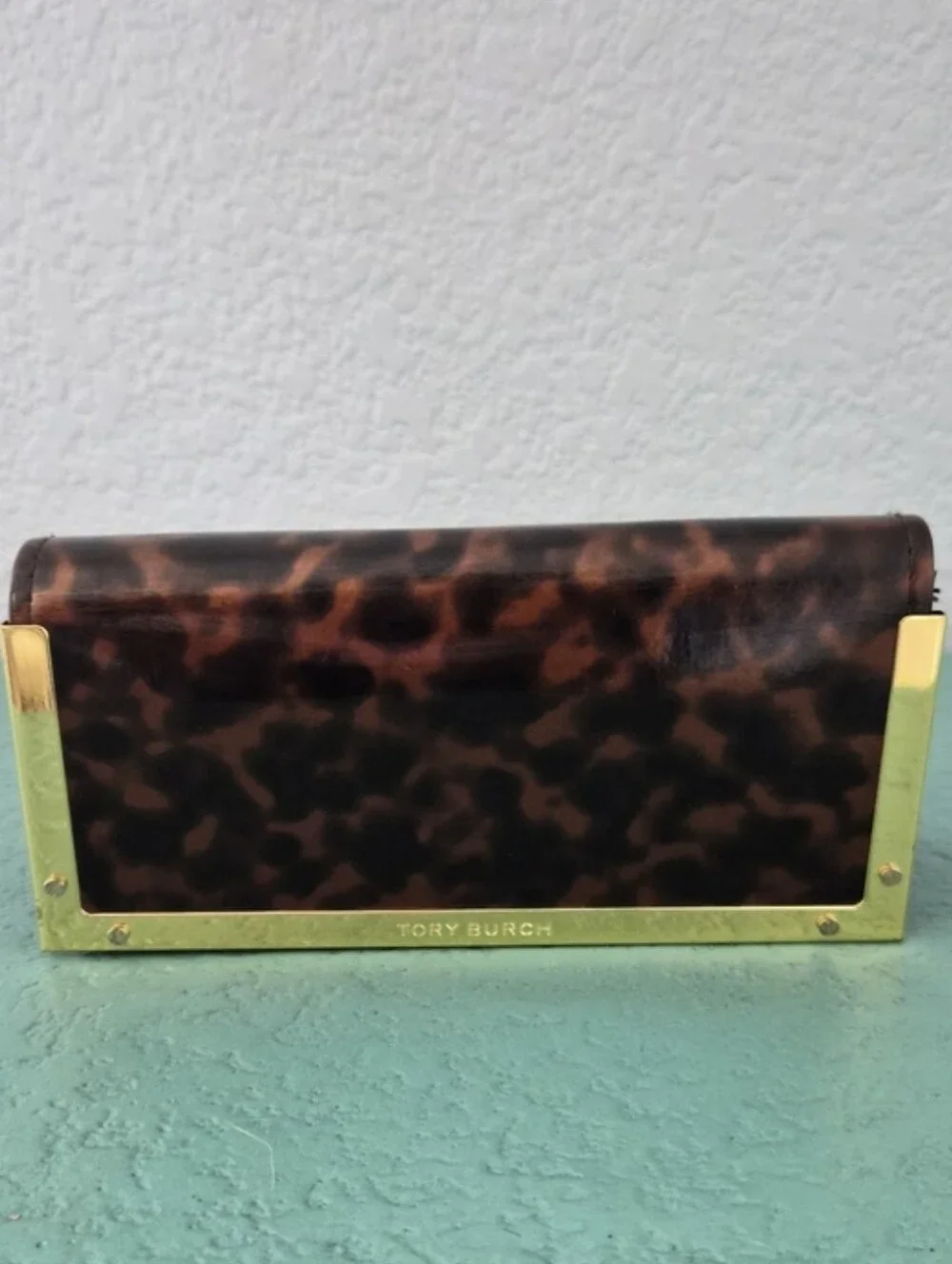 Tory Burch Tortoise Shell Sunglasses Case Eyeglass Case Hard Shell Brown Gold